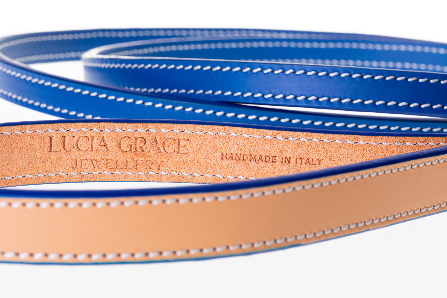 Italian Leather Dog Lead Blue