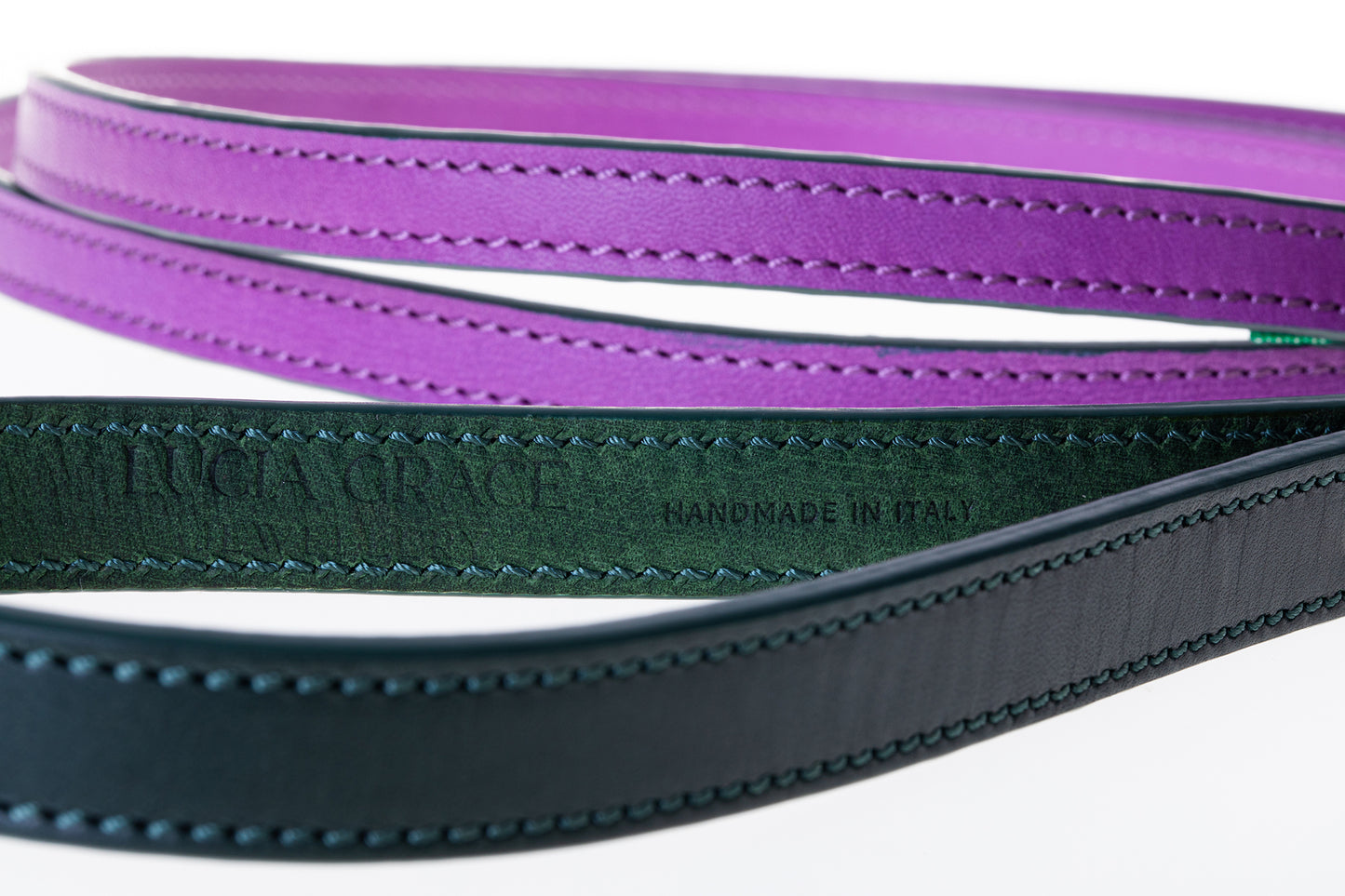 Italian Leather Dog Lead Purple