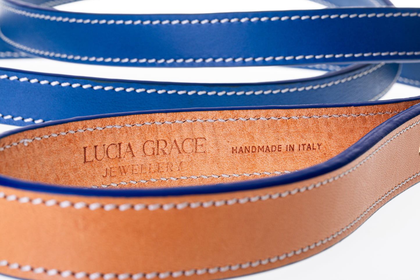 Italian Leather Dog Lead Blue