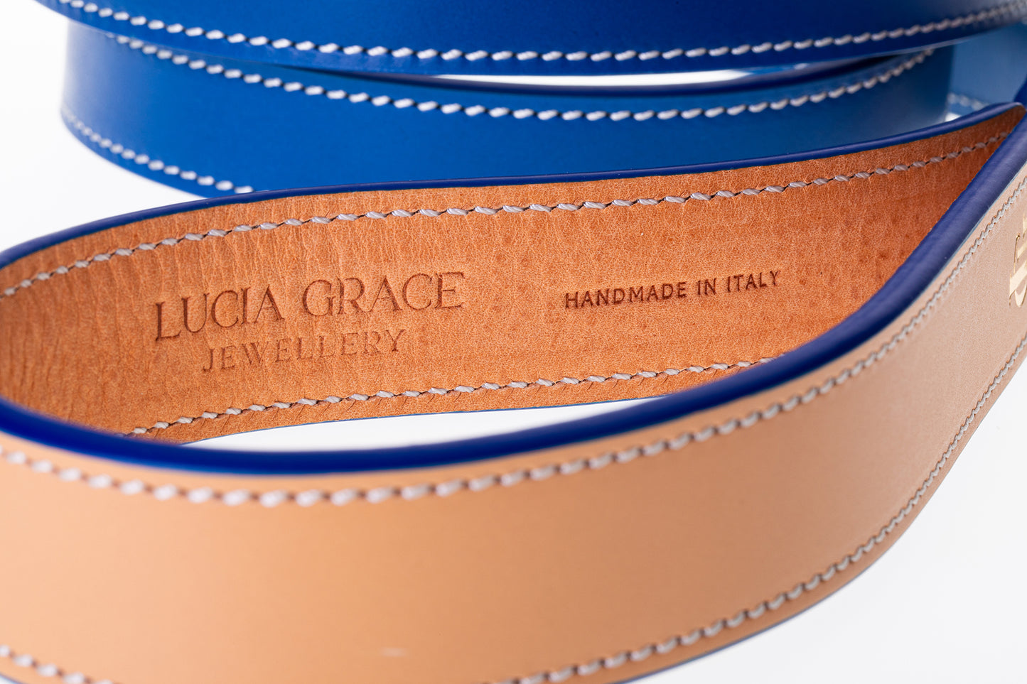 Italian Leather Dog Lead Blue