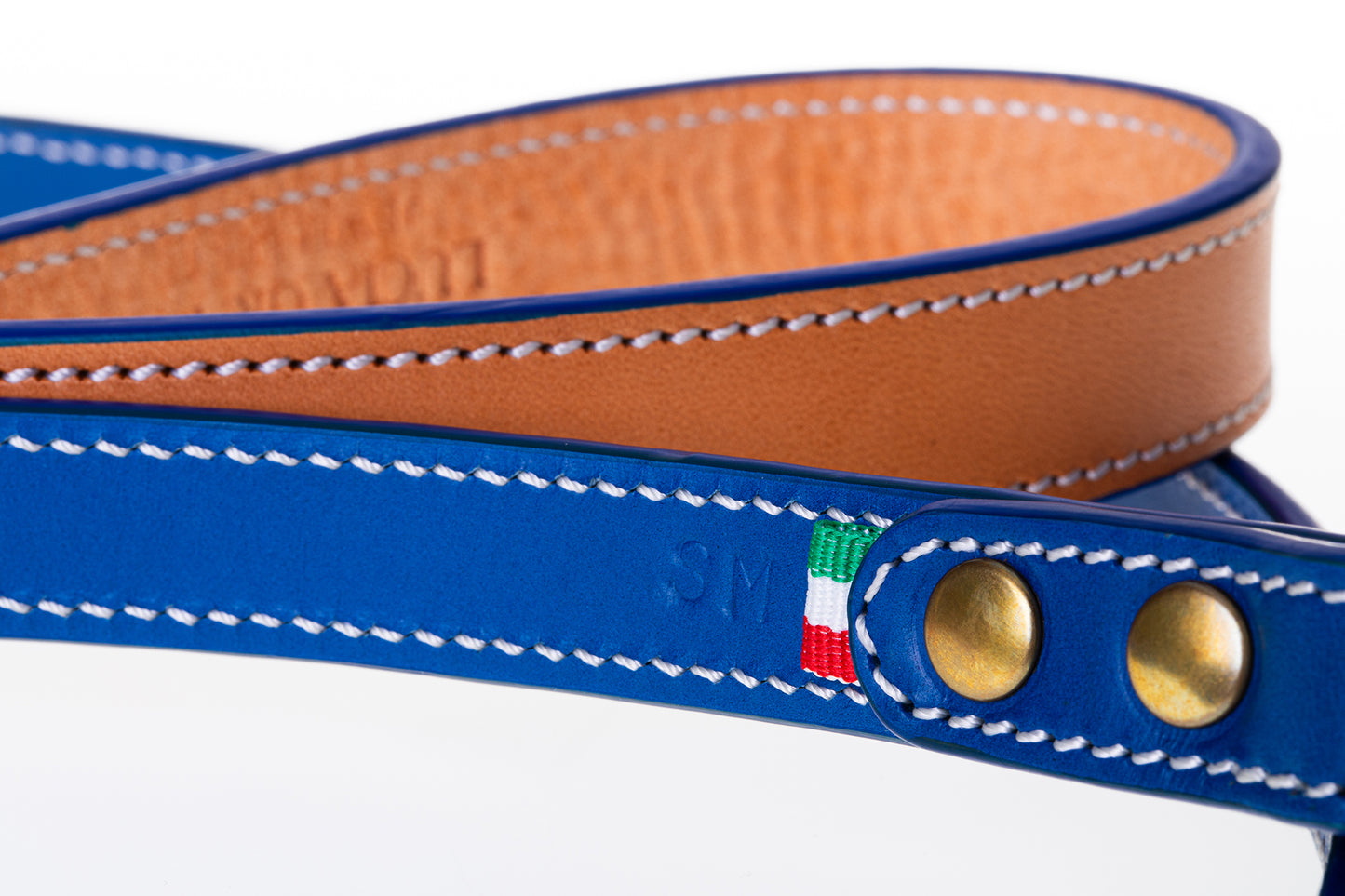Italian Leather Dog Lead Blue