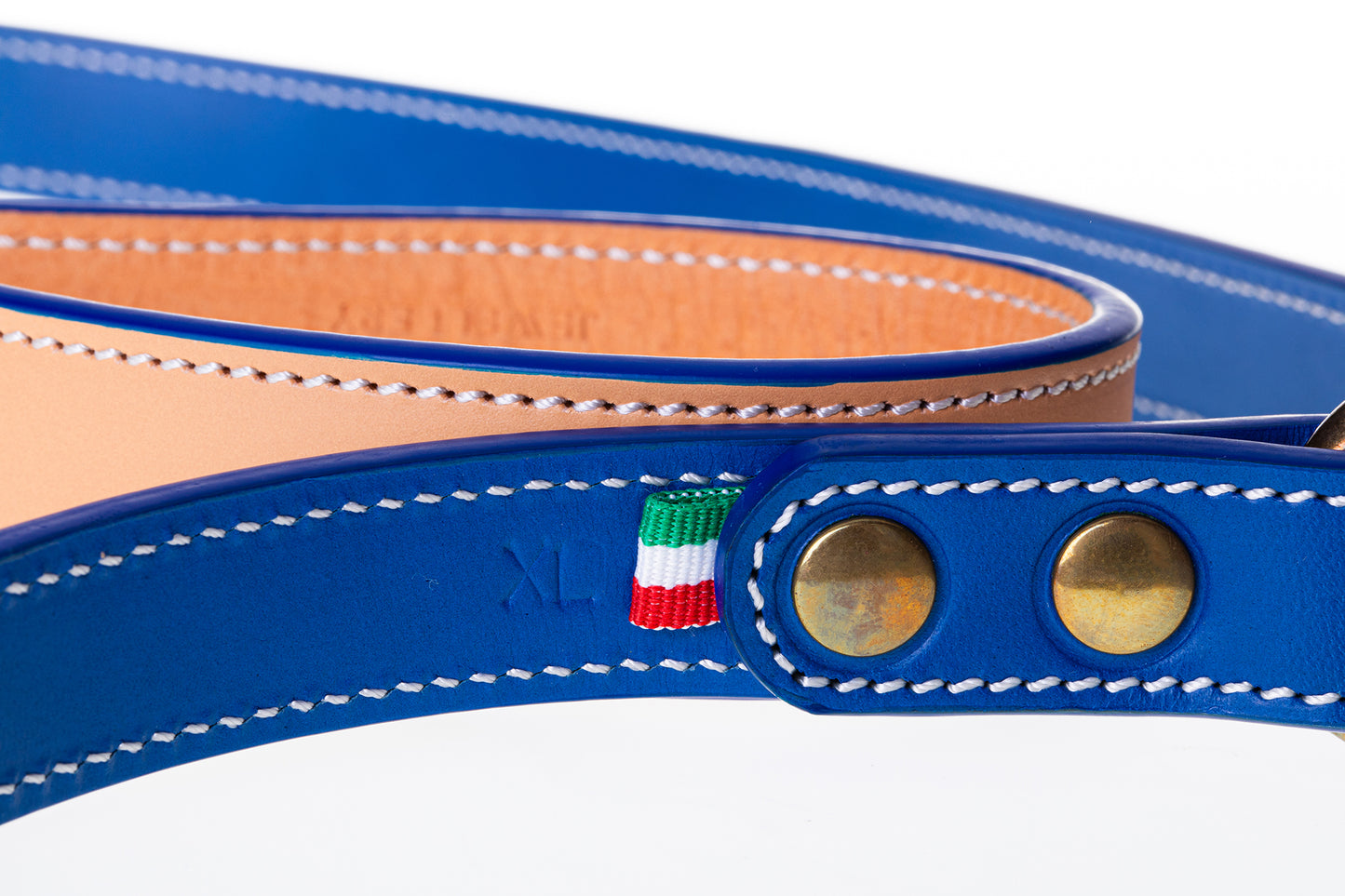 Italian Leather Dog Lead Blue