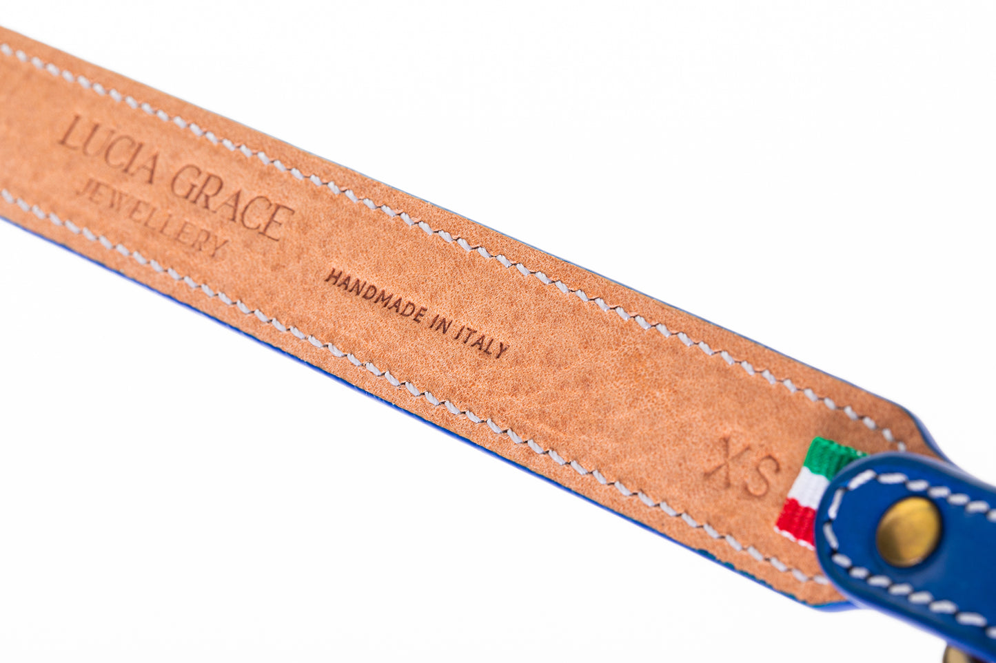 Italian Leather Dog Collar Blue