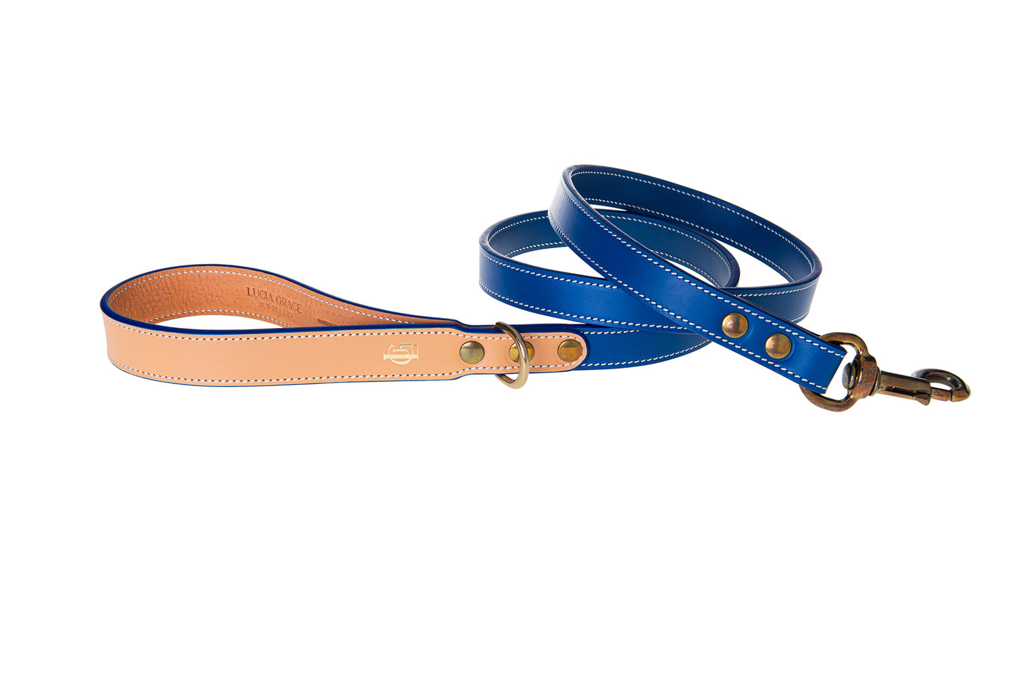 Italian Leather Dog Lead Blue