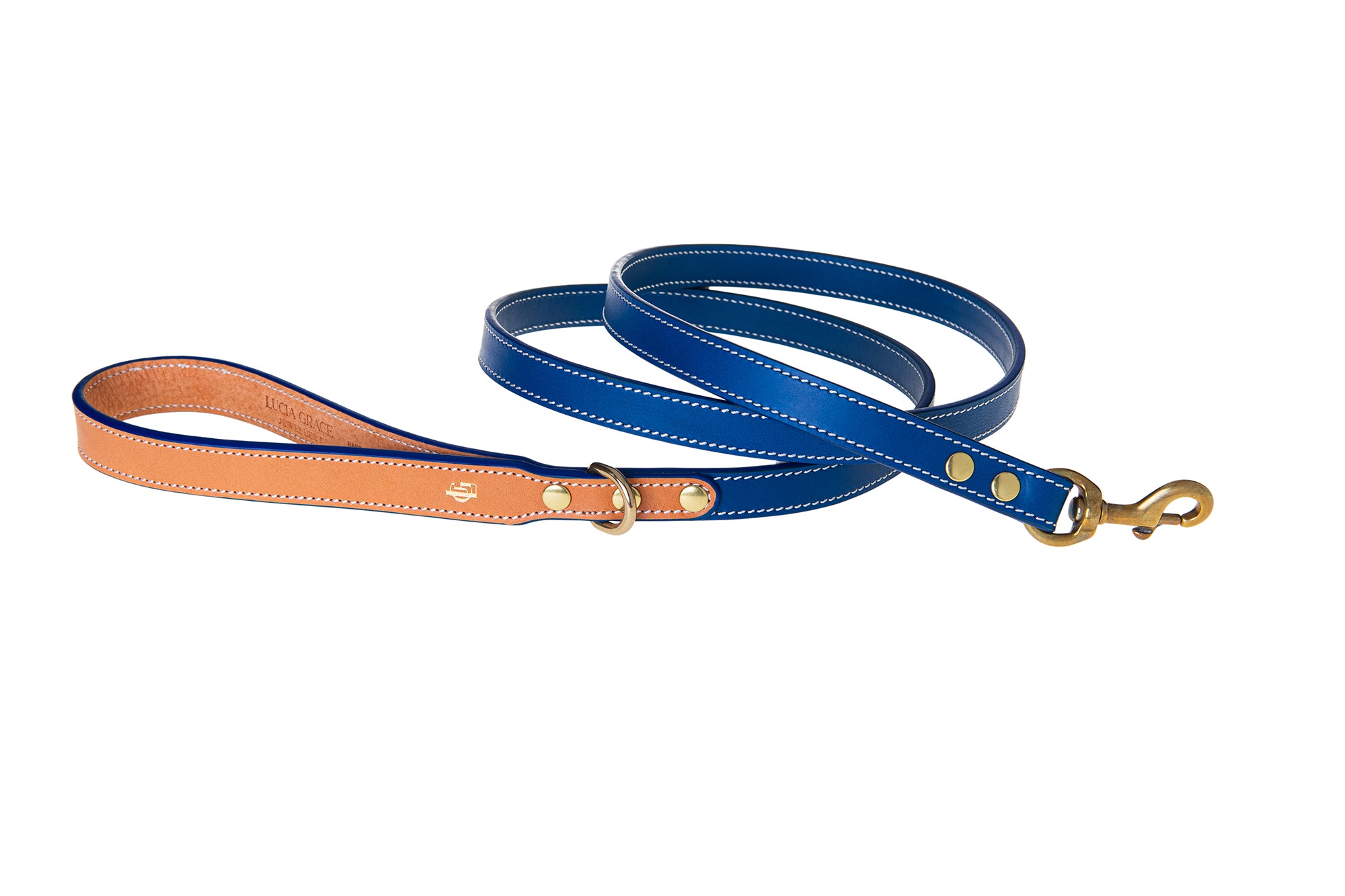 Italian Leather Dog Lead Blue