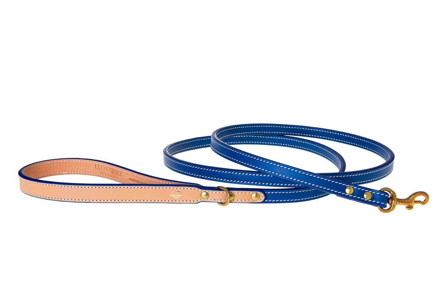 Italian Leather Dog Lead Blue