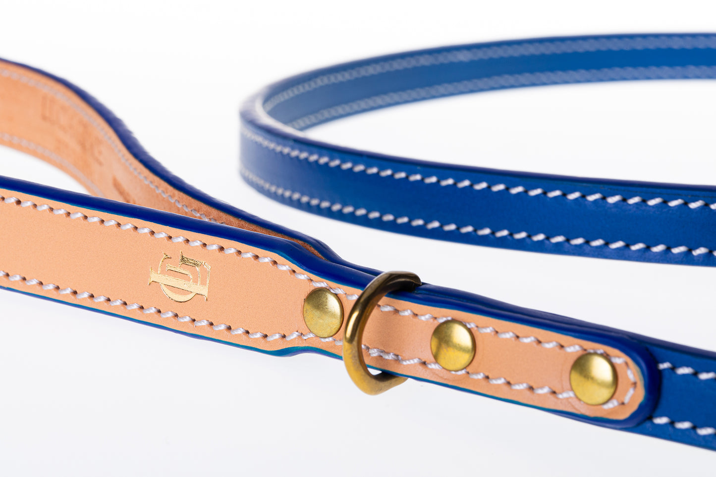 Italian Leather Dog Lead Blue