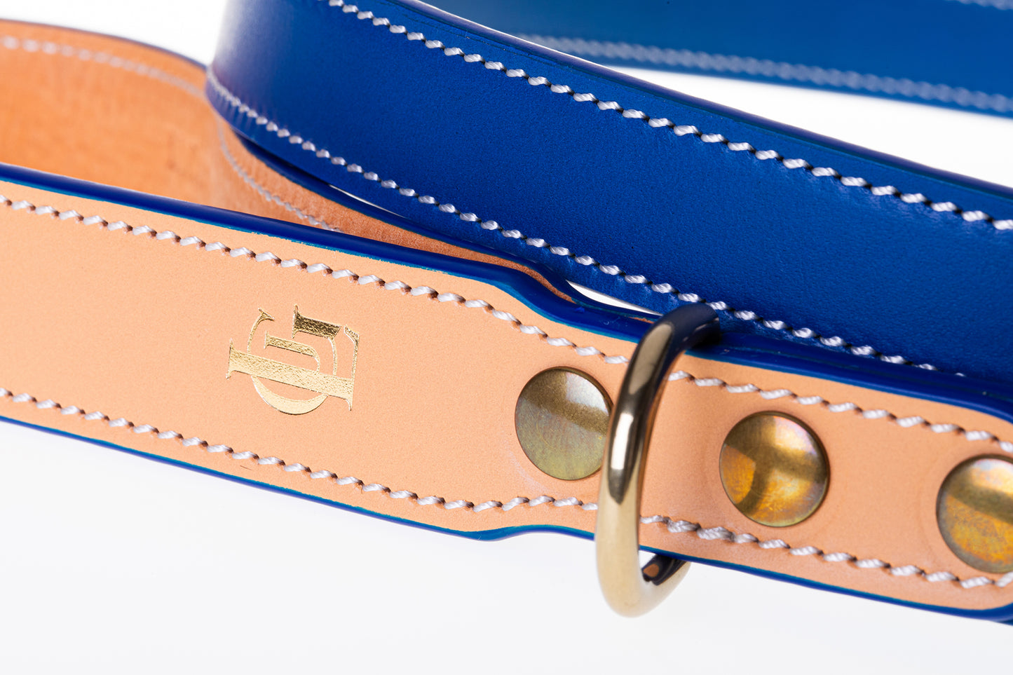 Italian Leather Dog Lead Blue