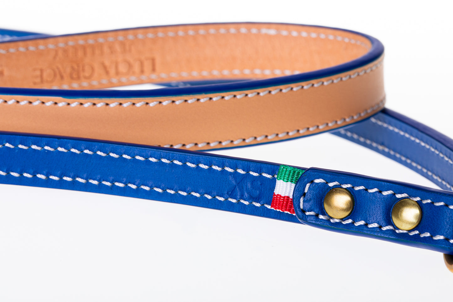Italian Leather Dog Lead Blue