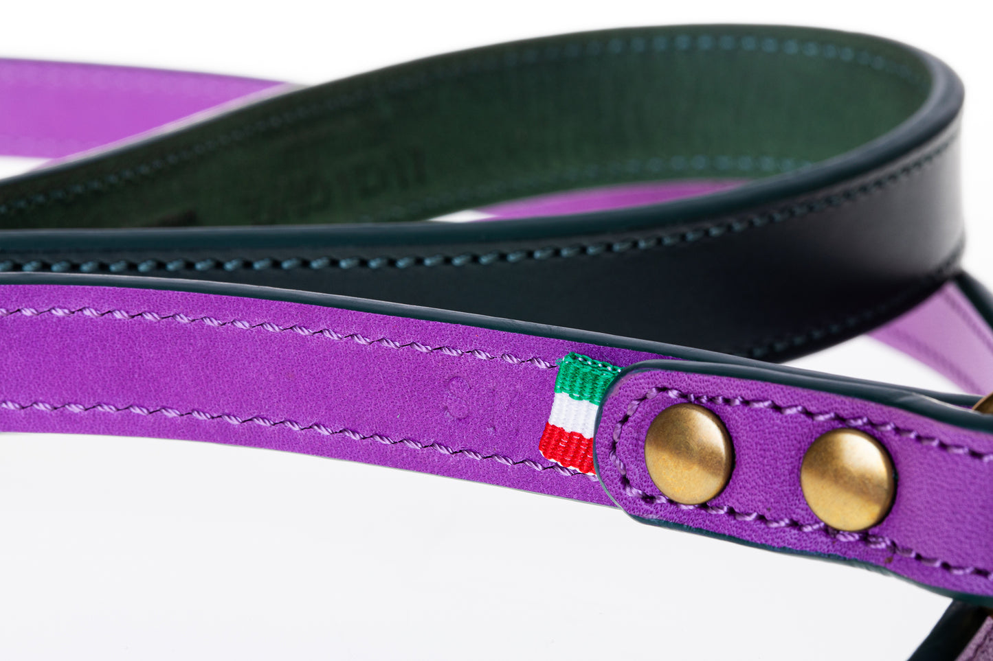 Italian Leather Dog Lead Purple